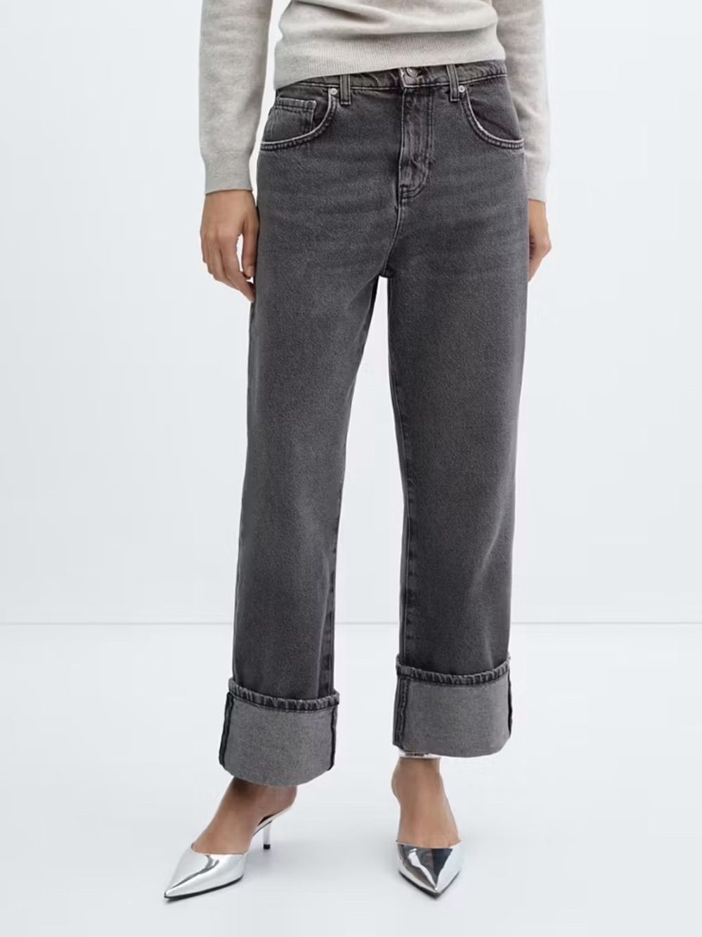 MANGO Wide Leg Turned Up Hem Jeans